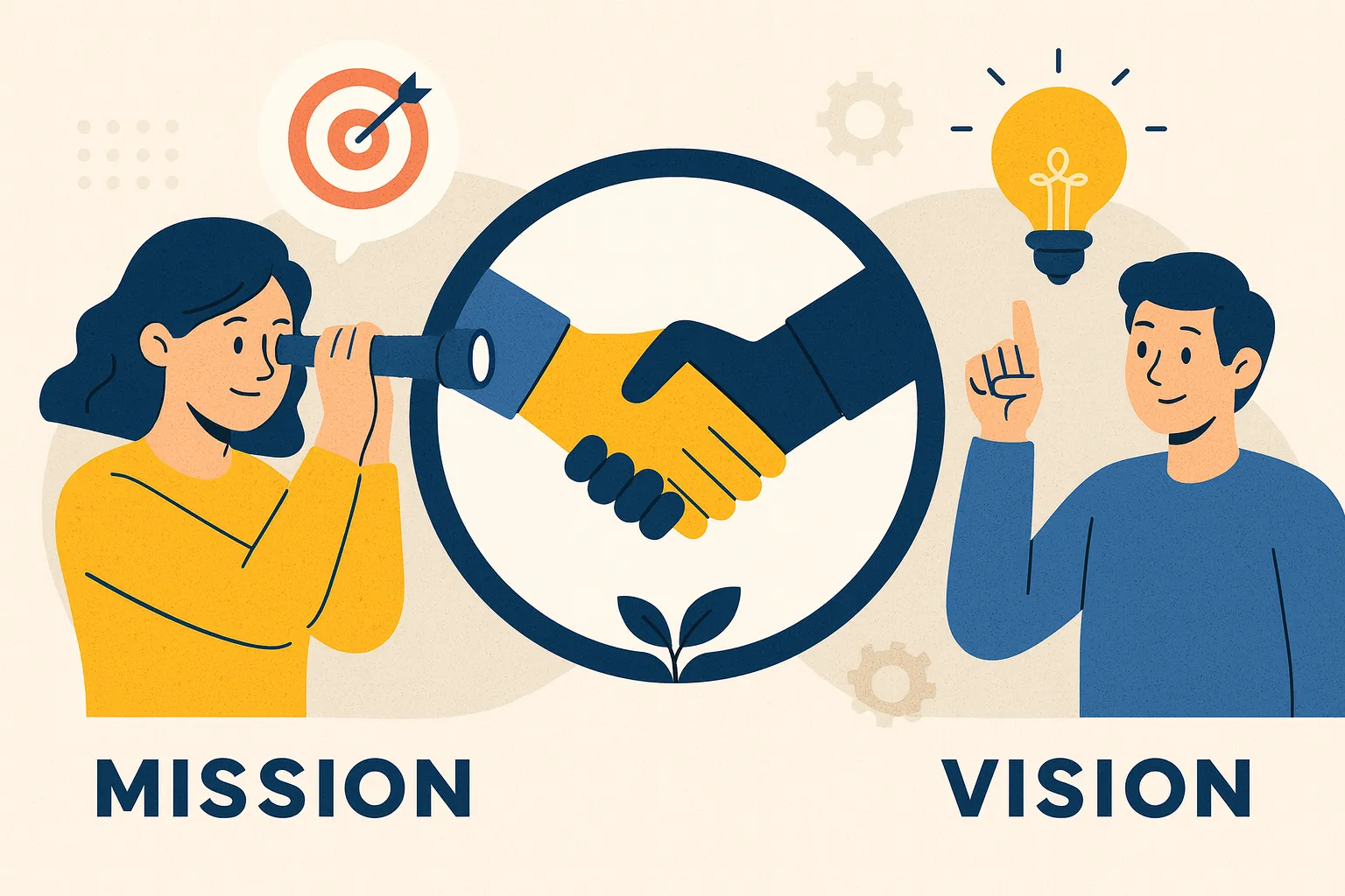 Team collaborating on the company mission and vision